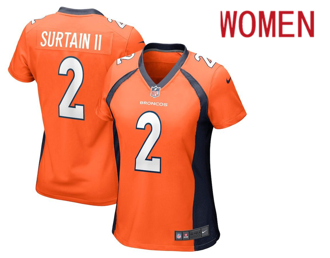 Women Denver Broncos #2 Patrick Surtain II Orange Nike Game NFL Jersey->bayern munich jersey->Soccer Club Jersey